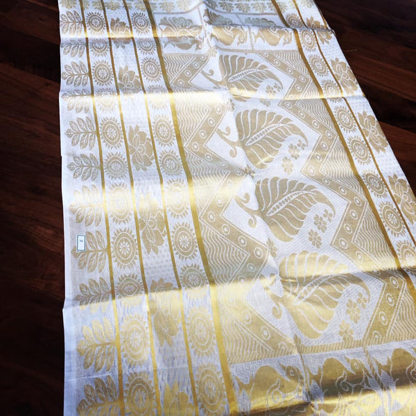 Off White Pure Kerala Kasavu Cotton Saree