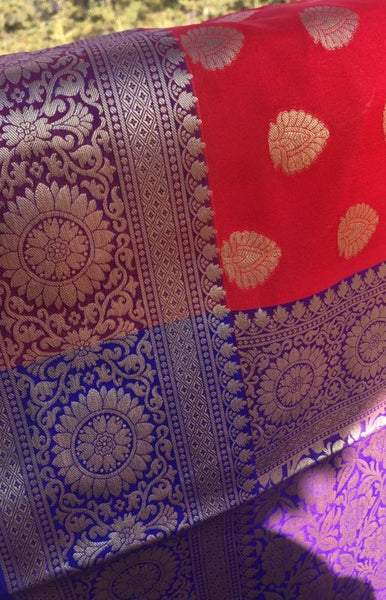 Red Soft Silk Saree with Golden Butta's