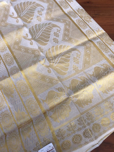 Off White Pure Kerala Kasavu Cotton Saree