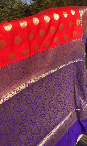 Red Soft Silk Saree with Golden Butta's