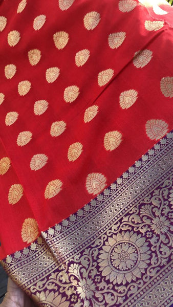 Red Soft Silk Saree with Golden Butta's