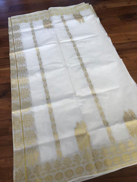 Off White Pure Kerala Kasavu Cotton Saree