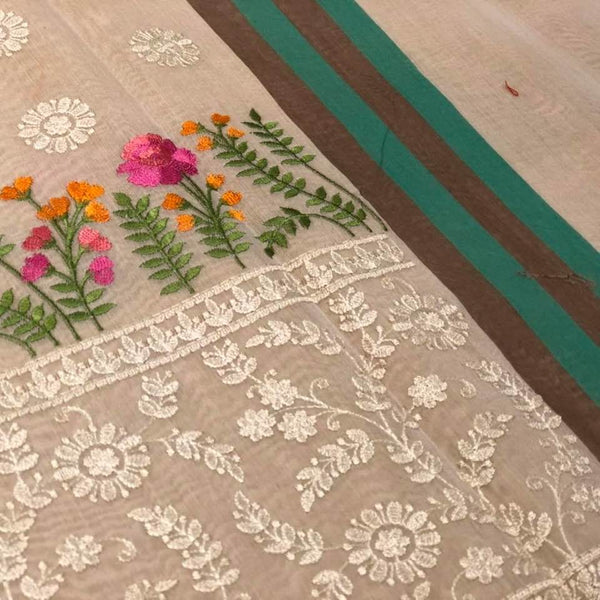 Beige Embroidered Handloom Saree with a Floral Embroidery