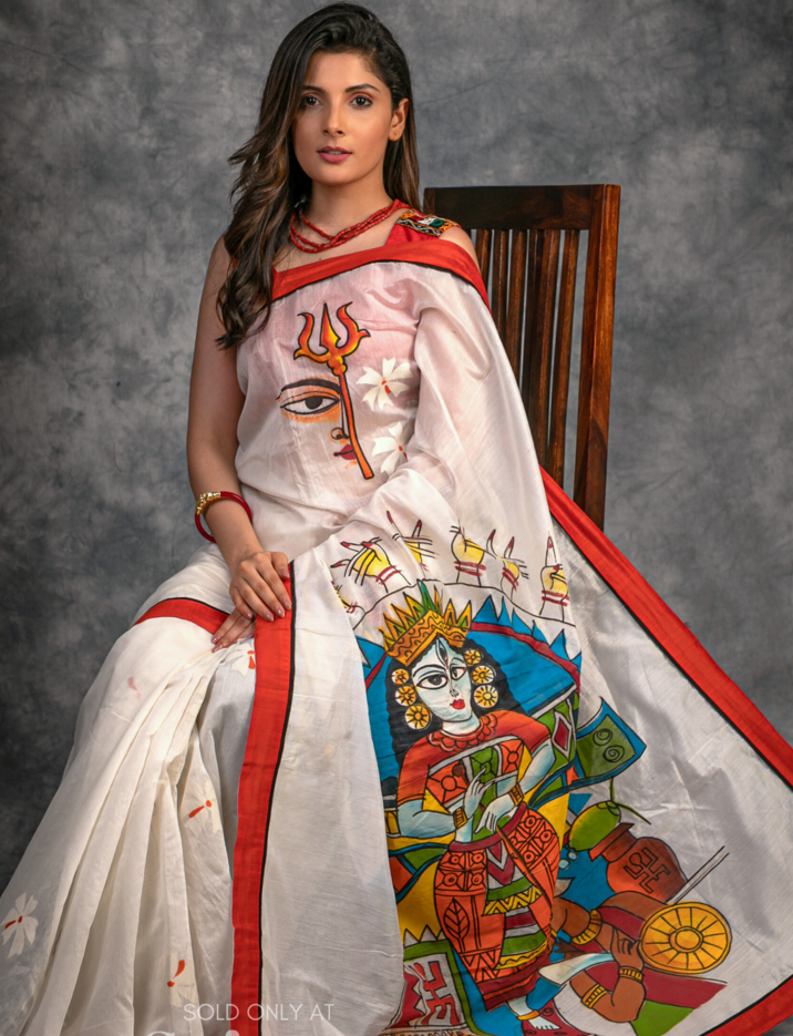 ABSTRACT HAND PAINTED CHANDERI SAREE