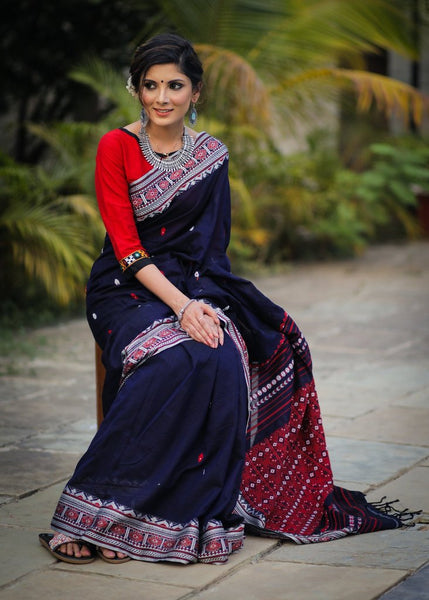 BLUE BENGAL HANDLOOM KHADI COTTON DHANIKHALI SAREE