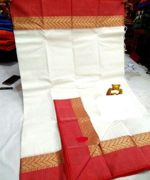 Agamoni Durga Puja Collection Red & White Dhanershis Saree