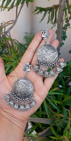 German Silver Bird Designer Jhumki Earrings