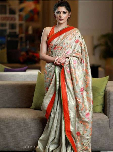 EMBROIDERED SILK LINEN SAREE
