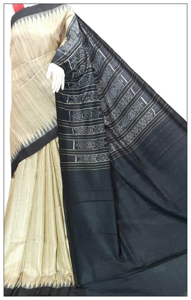 Pure Ghicha Tussar Ikkat Saree in Black