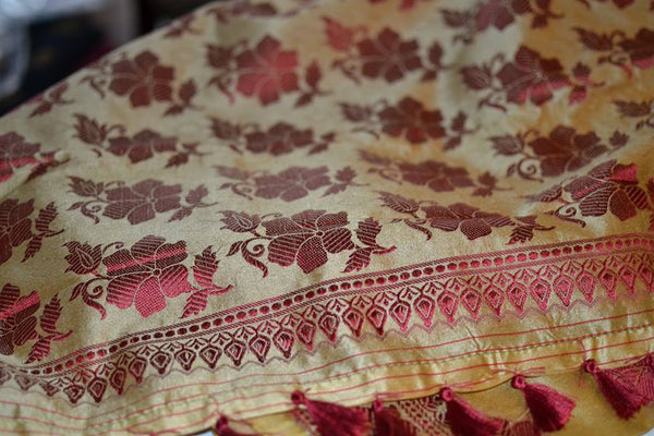 Gold & Maroon Handwoven Cotton Silk Handloom Saree
