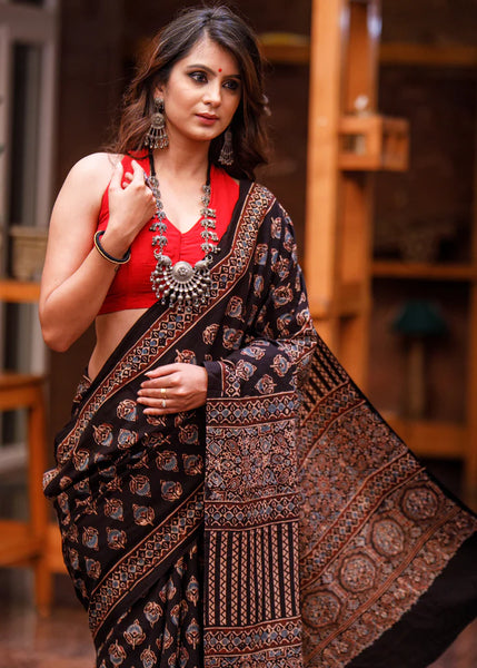 AJRAKH BLOCK PRINTED COTTON SAREE