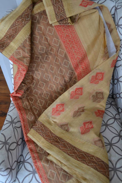Woven Tussar Silk Saree in Beige