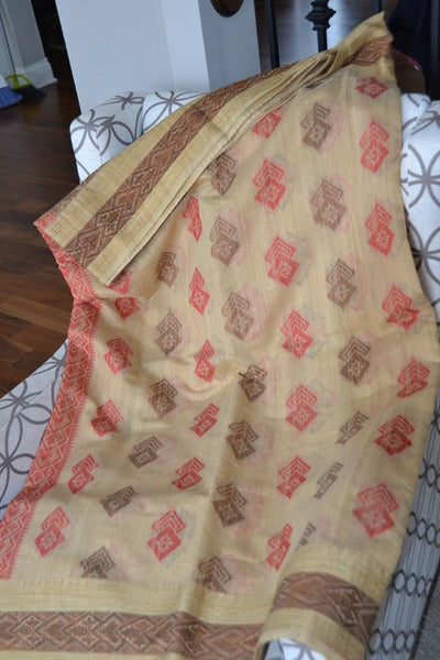 Woven Tussar Silk Saree in Beige