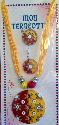 Red & Yellow Terracotta Necklace And Earrings Set