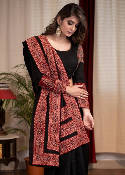 BLACK CHANDERI SAREE WITH AJRAKH BORDER COMBINATION