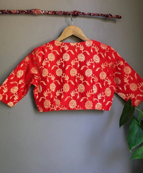 Red Silk Brocade Readymade Blouse