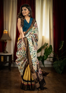 HAND BATIK DESIGNER YELLOW MATKA SILK SAREE