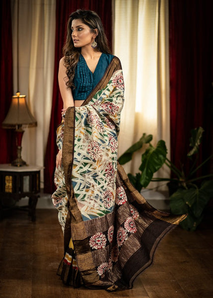HAND BATIK DESIGNER YELLOW MATKA SILK SAREE