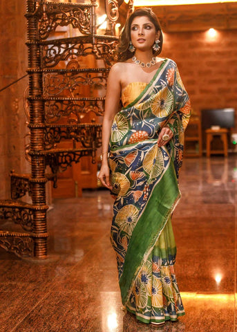 GREEN PURE BISHNUPURI SAREE WITH EXCLUSIVE HAND BATIK WORK