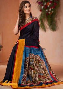 BHAGALPURI SILK SAREE WITH HAND PAINTED KALAMKARI PALLU