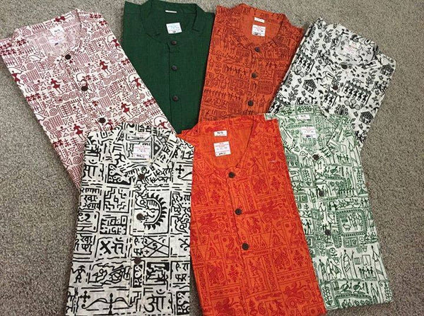 Orange Mens Cotton Short Kurta with Long Sleeves