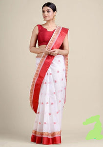 Agamoni Durga Puja Collection Red & White Tant Saree