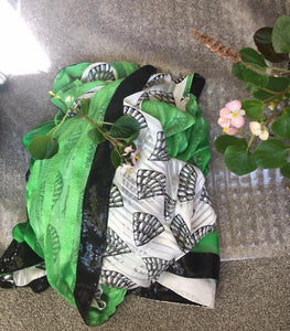 Satin Silk Saree in Green and White Printed Shell Design with Sequence Border