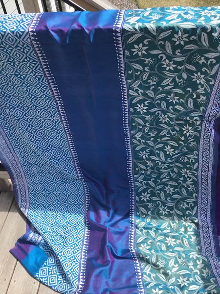 3D Multi Color Kantha Stitched Saree in Pure Bishnupuri Silk Saree