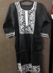 Black and White Pure Cotton Kantha Stitched Long Kurti