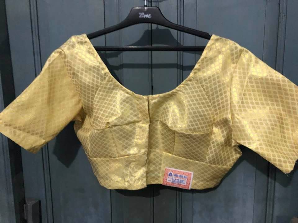 Gold Half Sleeve Self Design Non Padded with Front Hook Blouse