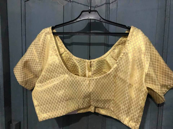 Gold Half Sleeve Self Design Non Padded with Front Hook Blouse