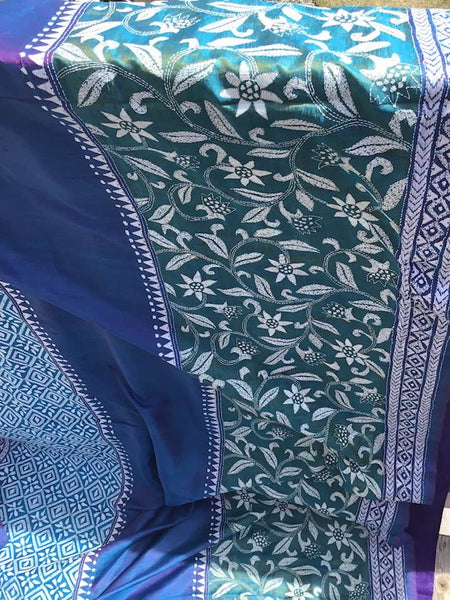 3D Multi Color Kantha Stitched Saree in Pure Bishnupuri Silk Saree