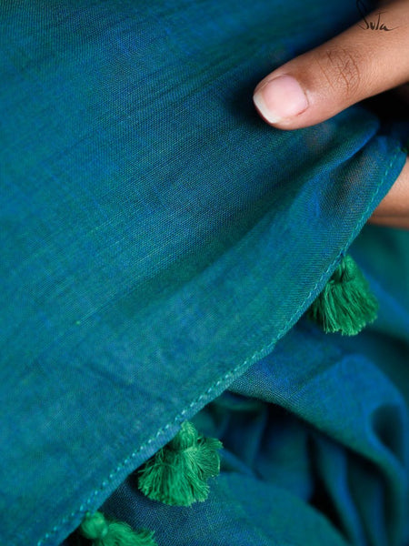 Blue Green Color Mul Cotton Saree