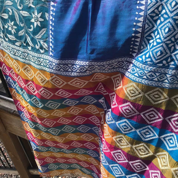 3D Multi Color Kantha Stitched Saree in Pure Bishnupuri Silk Saree