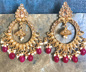 Kundan Pearl Earrings with White & Red Beads