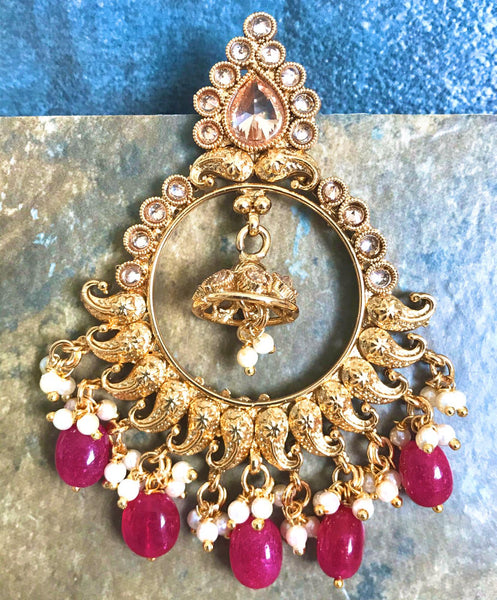 Kundan Pearl Earrings with White & Red Beads