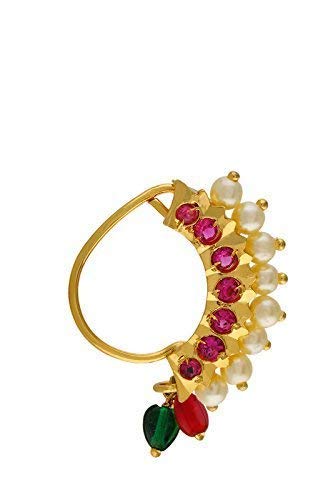Buy antique pressing loop nose ring with gold plating clip on marathi nath