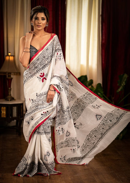 MANTRA PRINTED DESIGNER COTTON SAREE WITH EMBROIDERED MOTIFS