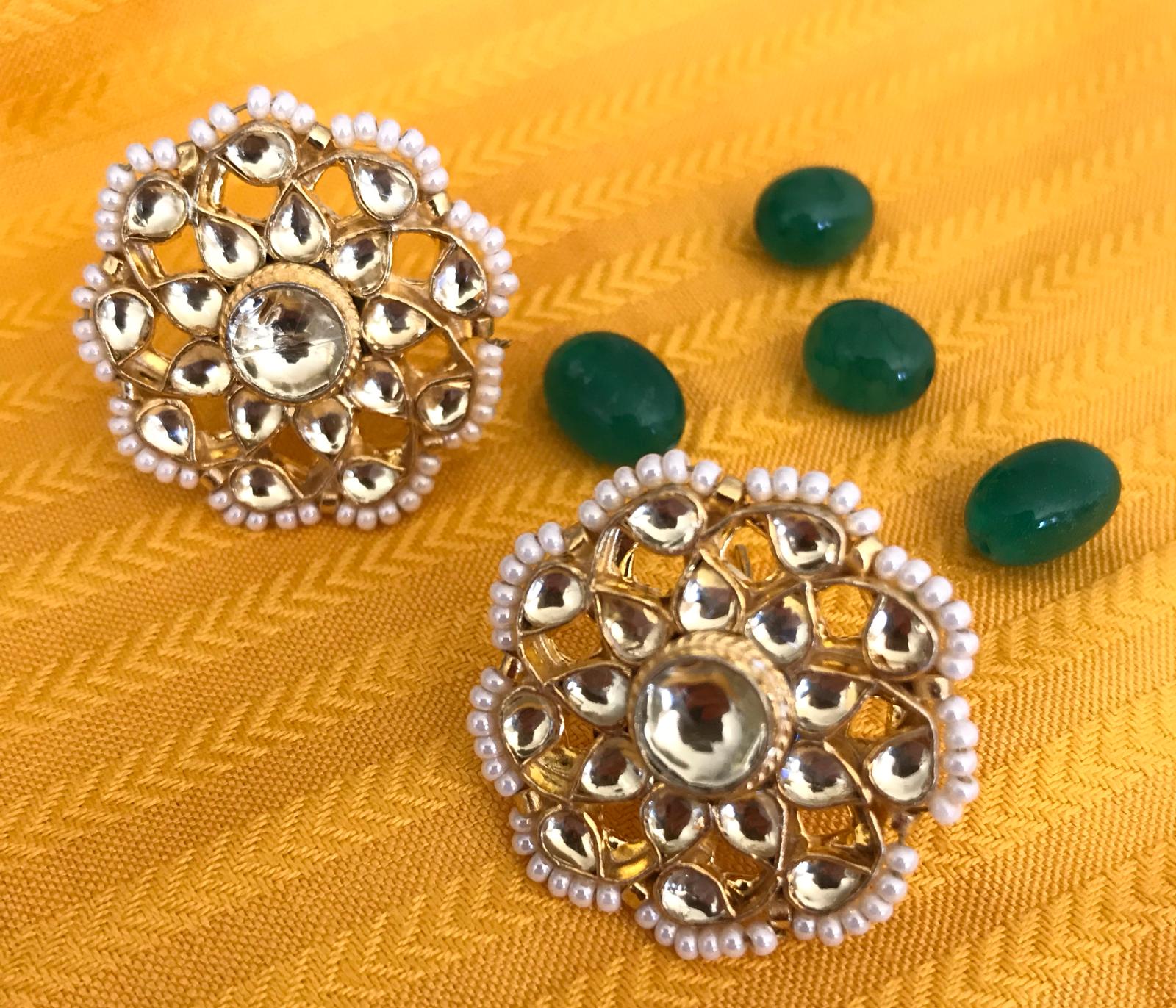 Unique Round Shaped Gold Colored Pearl Earrings