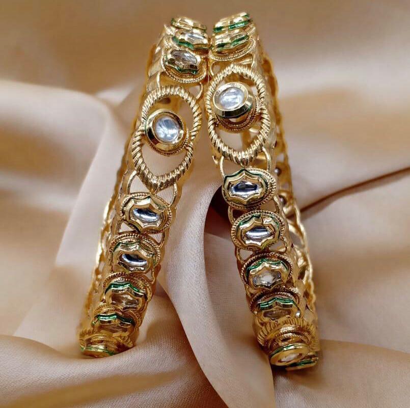 Gold & White Stone Studded Designer Bangles