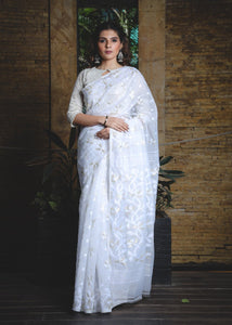 White Handcrafted Jacquard Jamdani Saree