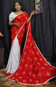 Agamoni Durga Puja Collection Red & White Hakoba Saree