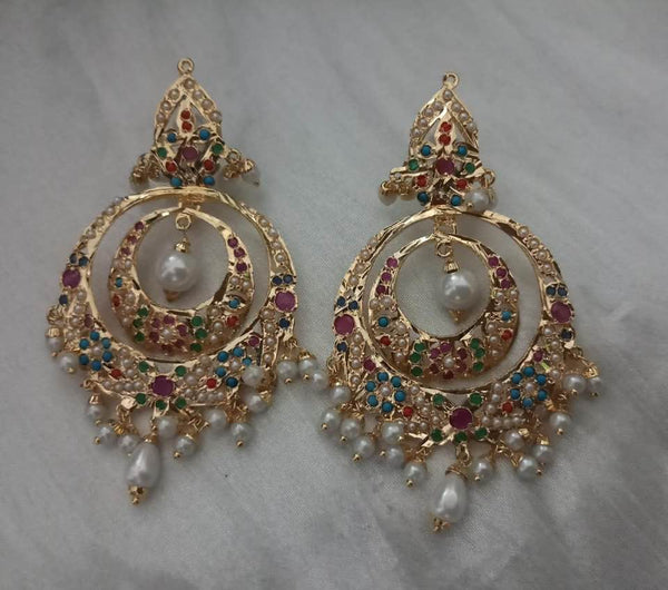 Antique Gold Multicolored Stone Studded Earrings