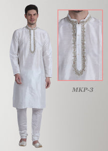 Pure Silk White Embroidered Kurta Pyjama Set