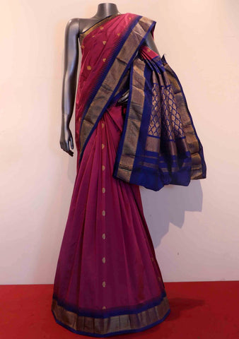 Mauve & Blue Gold Dual Tone Colored South Silk Saree