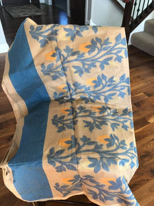 Tan & Azure Blue Handloom Cotton Silk Saree