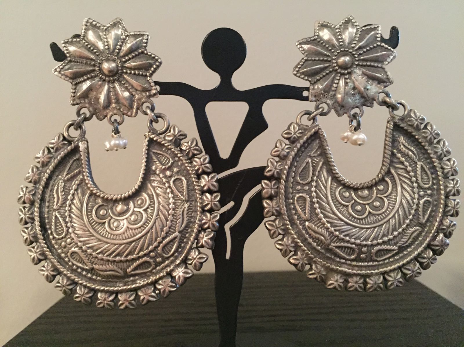 Pure 92.5 Sterling Silver Chandbali  Flower Style Jhumki Earrings