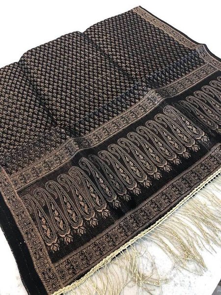 Black and Gold Handloom Banarasi Silk Pure Stole with Golden Zari Work