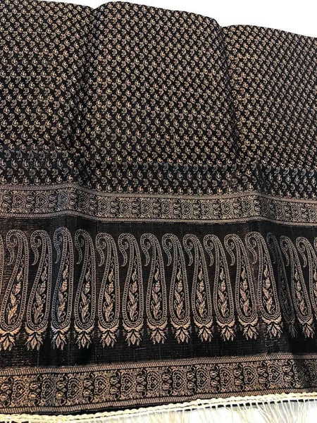 Black and Gold Handloom Banarasi Silk Pure Stole with Golden Zari Work