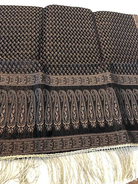 Black and Gold Handloom Banarasi Silk Pure Stole with Golden Zari Work